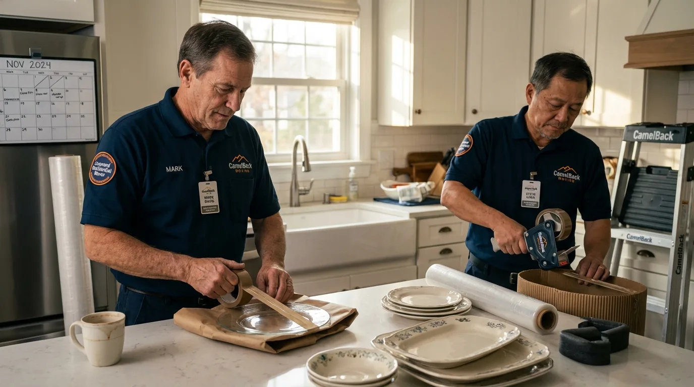 Professional crew packing kitchen dishware in Adamstown, PA